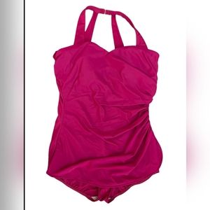 Lands End 18 DD Cup One piece swimsuit Pink Padded Faux Skirt